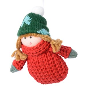 Елочная игрушка Девчушка в красном свитере 12 см, подвеска Kaemingk фото 1