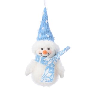 Елочная игрушка Веселый Снеговик в голубом колпаке 14 см, подвеска