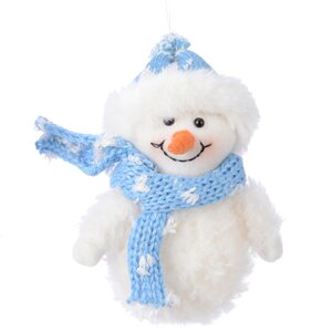 Елочная игрушка Веселый Снеговик в голубой шапке 14 см, подвеска