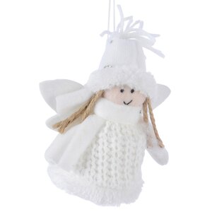 Елочная игрушка Нежный Ангелок в белом вязаном платье 13 см, подвеска Kaemingk фото 1