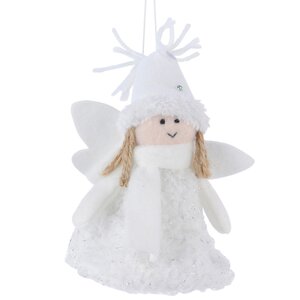 Елочная игрушка Нежный Ангелок в бело-серебряном платье 13 см, подвеска Kaemingk фото 1