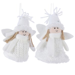 Елочная игрушка Нежный Ангелок в белом вязаном платье 13 см, подвеска Kaemingk фото 2