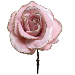 Роза Бархатная роскошь 12 см нежно-розовая, клипса