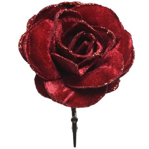 Роза Бархатная роскошь 12 см красная, клипса