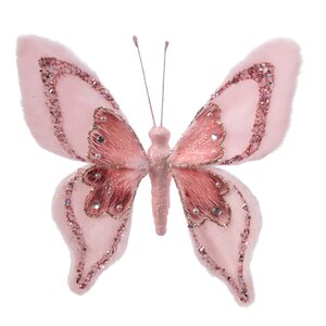 Декоративное украшение Бабочка - Maulon Gramalis 14 см розовая, клипса Kaemingk фото 1