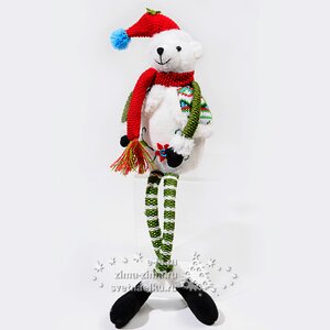 Мягкая игрушка-длинноножка Белый Мишка 46 см с рождественским носком сидящий Kaemingk фото 1