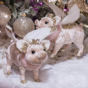 Елочная игрушка Свинка Piggy Angel - Velvet Dreams 18 см, подвеска Kaemingk фото 1