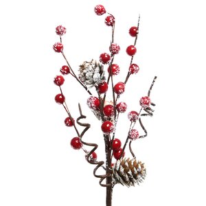 Декоративная ветка с шишками и ягодами Зимняя Симфония 30 см Kaemingk фото 1