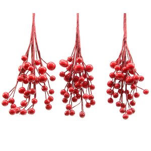 Декоративная ветка Ягодная гроздь 15 см, 3 шт с красными ягодами Kaemingk фото 1