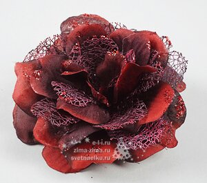 Роза сверкающая бордовая, 12см, клипса Kaemingk фото 1