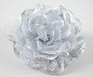 Роза сверкающая серебряная, 12см, клипса Kaemingk фото 1