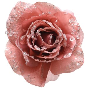 Роза Искристая 14 см благородный розовый, клипса