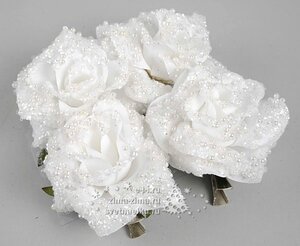 Розы белые, 7,5см, на прищепке, 4 шт Kaemingk фото 1