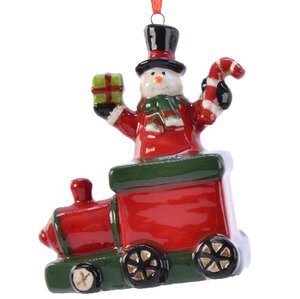 Елочная игрушка Поезд с подарками - Снеговик 9 см, подвеска Kaemingk фото 1
