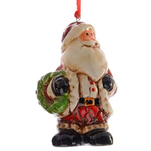 Елочная игрушка Санта Клаус с венком 5 см, подвеска Kaemingk фото 1