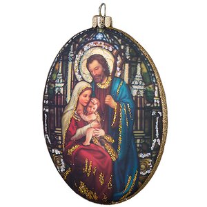 Елочное украшение Овальный Медальон Святое Семейство 10 см коричневый стекло, подвеска Holiday Classics фото 1