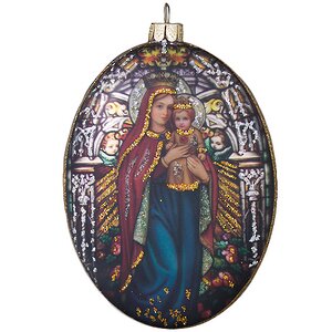 Елочное украшение Овальный Медальон Дева Мария с Младенцем 12*8 см стекло, подвеска Holiday Classics фото 1