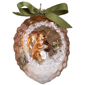 Стеклянный шар - шишка с композицией Лесные Жители - Белка 11*7 см, стекло, подвеска Holiday Classics фото 1
