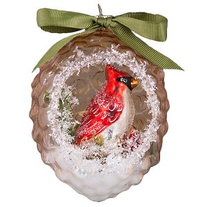 Стеклянный шар - шишка с композицией Лесные Жители - Птичка 11*7 см, стекло, подвеска Holiday Classics фото 1
