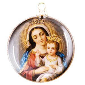 Стеклянная елочная игрушка-медальон Богоматерь с Младенцем 8 см, серебристый фон, подвеска Holiday Classics фото 1