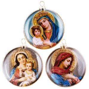Стеклянная елочная игрушка-медальон Богоматерь с Младенцем 8 см, серебристый фон, подвеска Holiday Classics фото 2