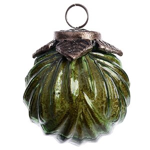 Винтажный шар Резной Орех 10 см зеленый бархат, стекло Kaemingk фото 1