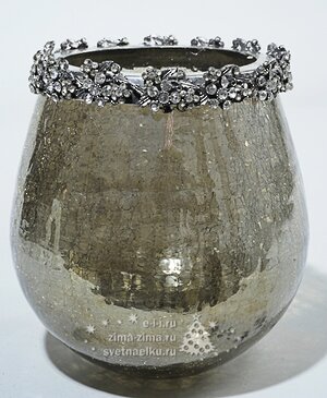 Подсвечник стеклянный со стразами, 10*11 см, серебро Kaemingk фото 1