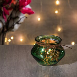Стеклянный подсвечник для чайной свечи Фарфаллино 9 см зеленый бархат