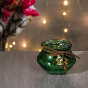 Стеклянный подсвечник для чайной свечи Фарфаллино 9 см зеленый бархат Kaemingk фото 3