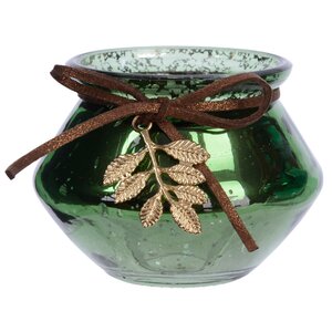 Стеклянный подсвечник для чайной свечи Фарфаллино 9 см зеленый бархат