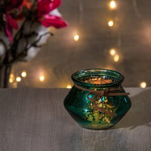 Стеклянный подсвечник для чайной свечи Фарфаллино 9 см изумрудный Kaemingk фото 1