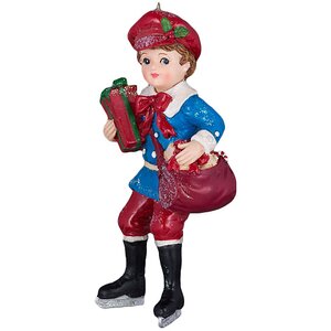 Елочная игрушка Мальчик на Коньках с Красным Подарком 12 см, подвеска Holiday Classics фото 1