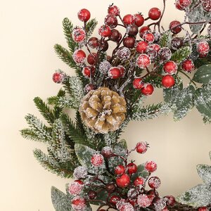 Венок заснеженный Ягодная Хвоя 40 см, ЛИТАЯ 100% Kaemingk фото 3