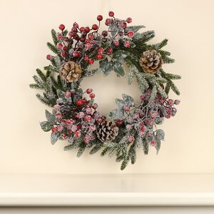 Венок заснеженный Ягодная Хвоя 40 см, ЛИТАЯ 100% Kaemingk фото 4