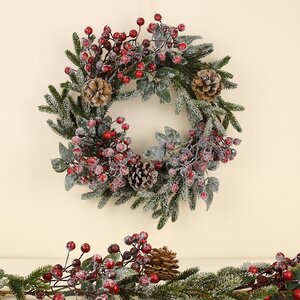 Венок заснеженный Ягодная Хвоя 40 см, ЛИТАЯ 100% Kaemingk фото 2