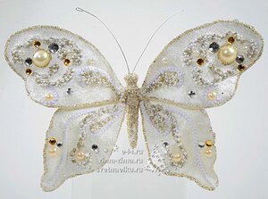 Елочное украшение "Бабочка с блестками", 20*15 см, кремовый, клипса Kaemingk фото 1