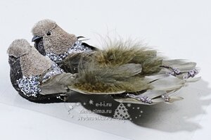 Украшение "Райские птички", пепельные, 16 см, 2 шт, клипса Kaemingk фото 1