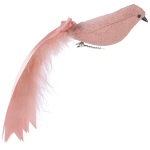 Елочная игрушка Птичка Эстель 24 см розовая, клипса