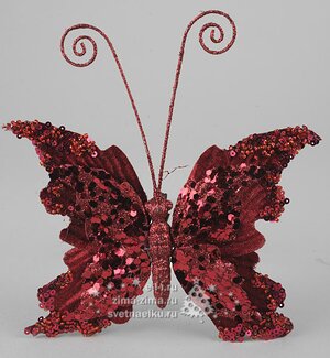 Елочное украшение "Бабочка", 14*15 см, бордовый, клипса Kaemingk фото 1
