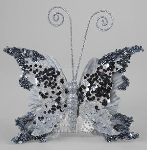 Елочное украшение "Бабочка", 14*15 см, темное серебро, клипса Kaemingk фото 1