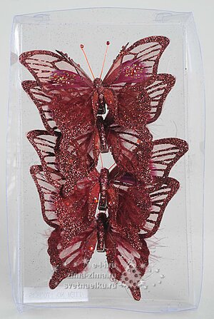 Бабочки бордовая на клипсе,11*9см, 4 шт. Kaemingk фото 1