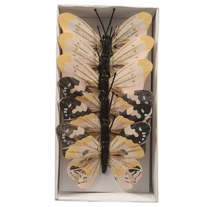 Елочное украшение Бабочки-Мотыльки из Перышек 10 см, 6 шт, перламутровые на проволоке
