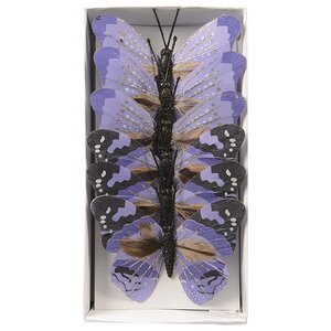 Елочное украшение Бабочки-Мотыльки из Перышек 10 см лиловые 6 шт на проволоке Kaemingk фото 1