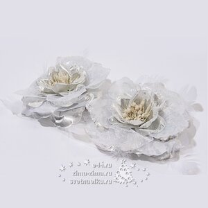 Роза с перышками, 12 см, 2 шт, белый, клипса Kaemingk фото 1