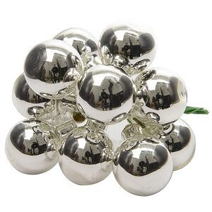 Гроздь стеклянных шаров на проволоке 2.5 см серебряный глянцевый, 12 шт Kaemingk фото 1