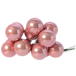 Гроздь стеклянных шаров на проволоке 2.5 см благородная розовая эмаль, 12 шт Kaemingk фото 1