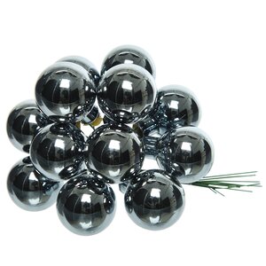 Гроздь стеклянных шаров на проволоке 2.5 см серебряно-синий глянцевый, 12 шт Kaemingk фото 1