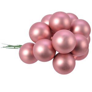 Гроздь стеклянных шаров на проволоке 2.5 см розовый бархат матовый, 12 шт