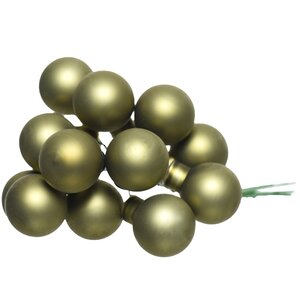 Гроздь стеклянных шаров на проволоке 2.5см оливковый бархат матовый, 12 шт Kaemingk фото 1