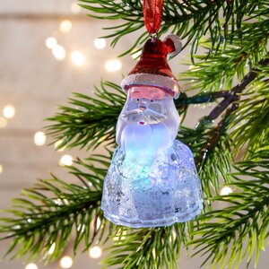 Светящаяся елочная игрушка Дед Мороз Ледяной 6 см на батарейке, подвеска Holiday Classics фото 1